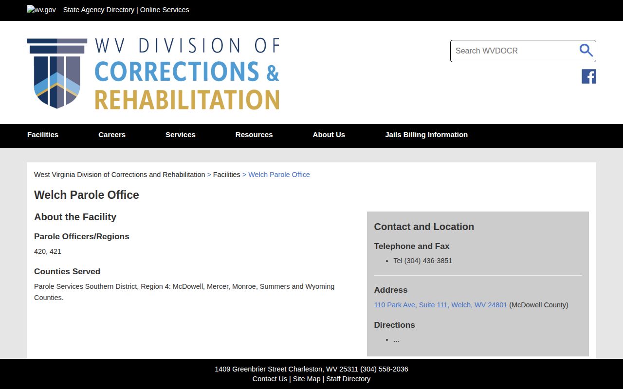 Welch Parole Office contact for McDowell County post-release supervision