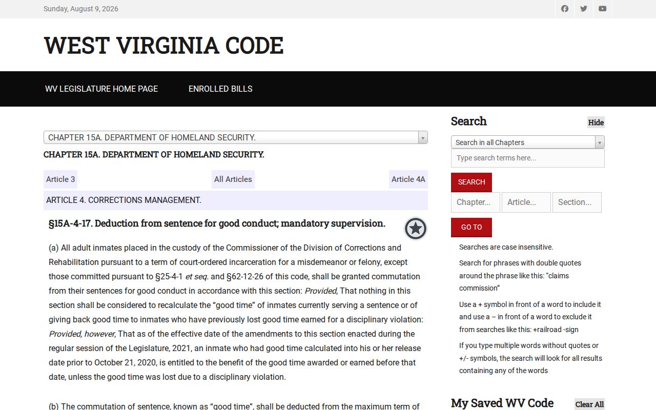 West Virginia day-for-day good time for a McDowell County projected release date