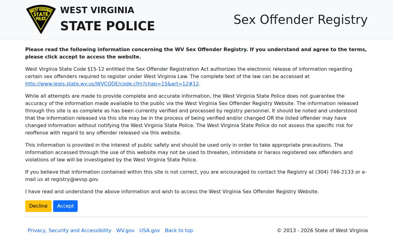 West Virginia registry limits for McDowell County released inmate mugshots